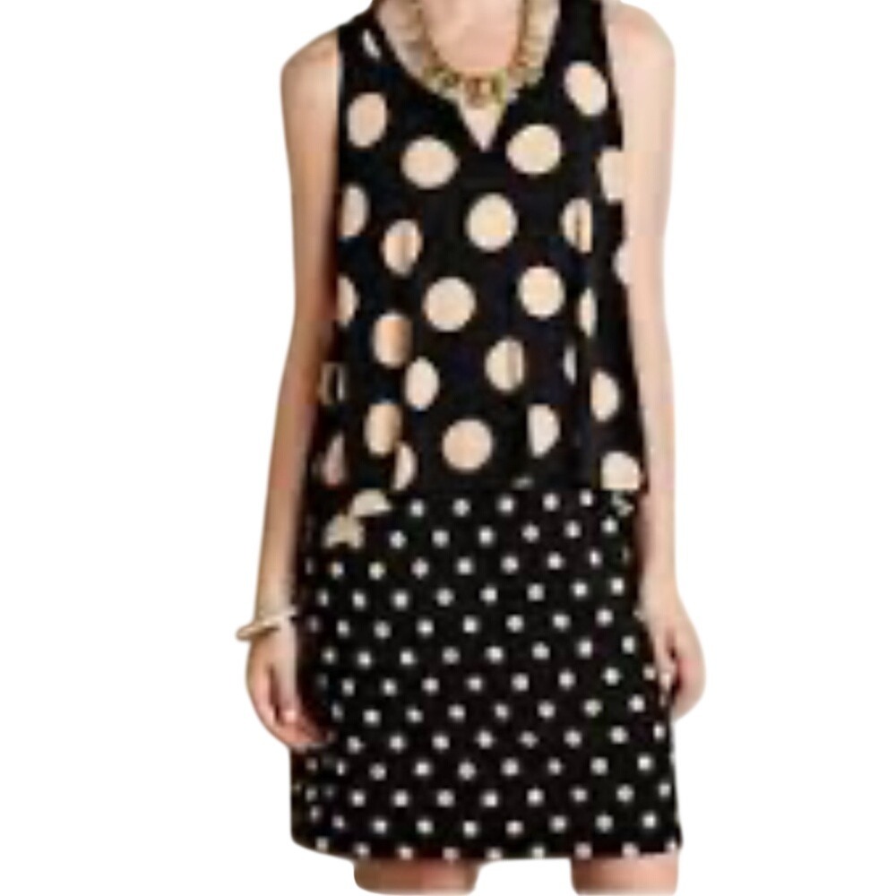 Marve Black Beige Polka Dot V Neck‎ Sleeveless Layered Dress